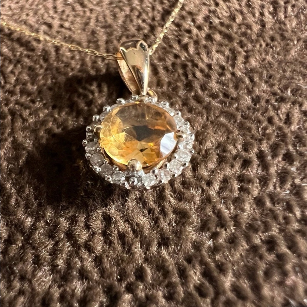 10k Gold Natural Diamond & Citrine Pendant Necklace